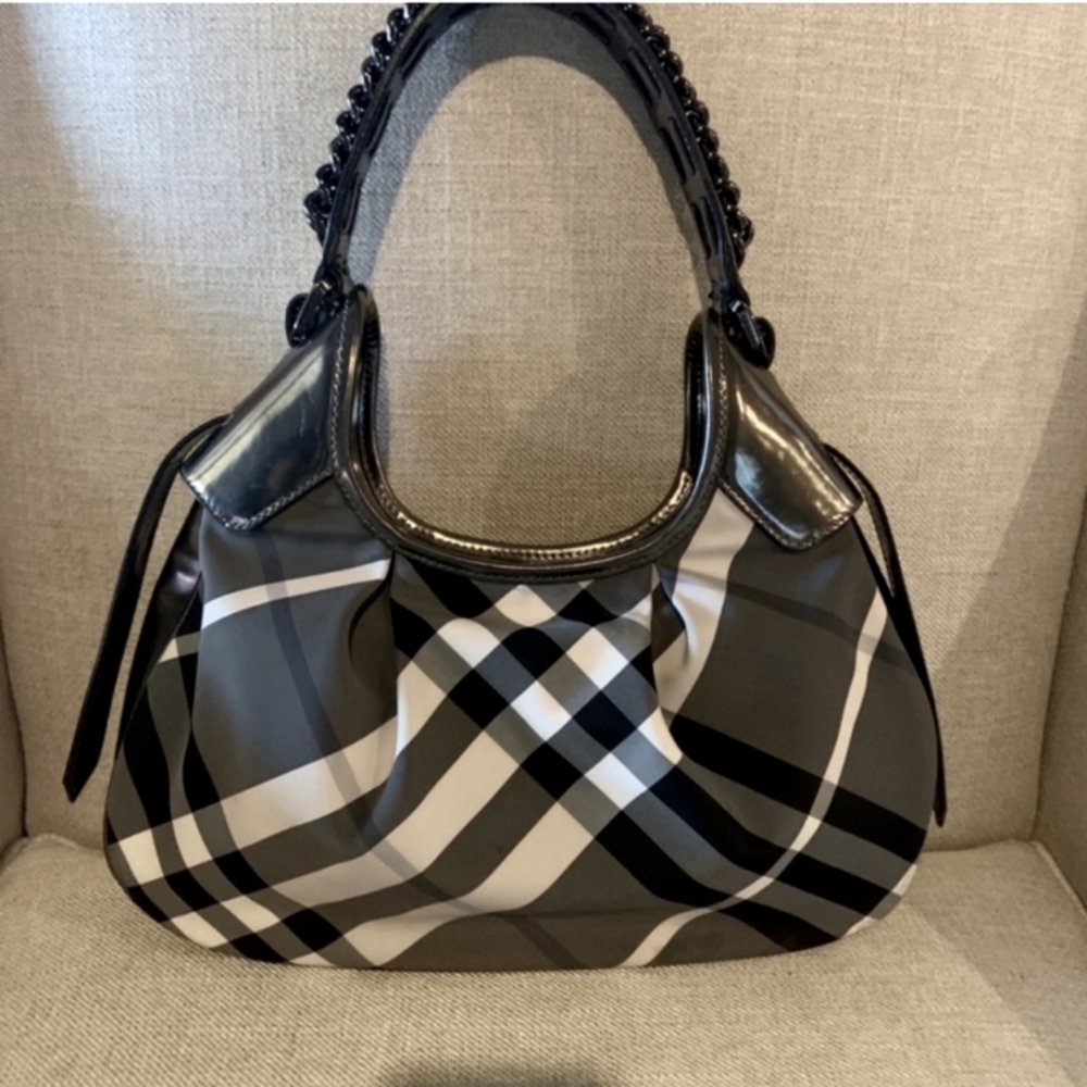 Burberry Hobo Gunmetal/Plaid Nylon handbag